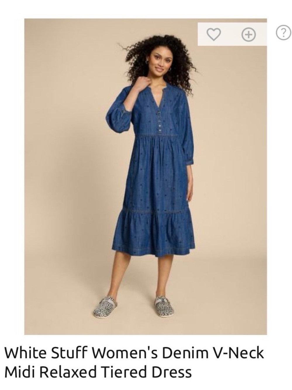 Denim V-Neck Midi Relaxed Tiered Dress - Blue